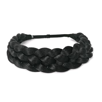 Braided Headband Wide Girl Elastic Hair Wig Classic Chunky Bohemian Thick Braid Headband Womens Accessories Beach Color Black 1B