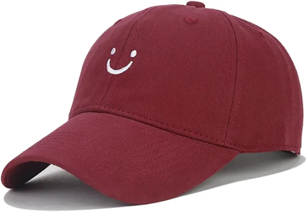 Smile Face Baseball Cap for Women Men Adjustable Cotton Ponytail Caps Low Profile Unstructured Dad Hat Trucker Cap
