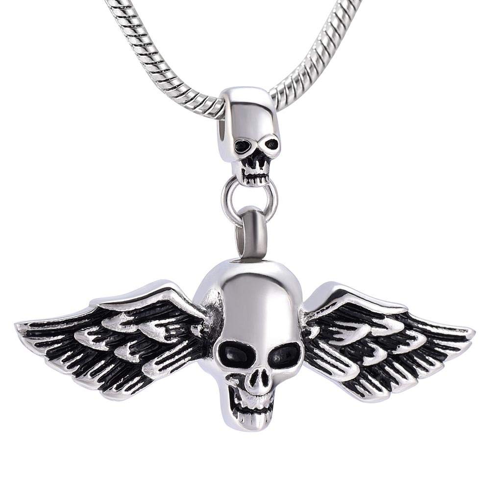urns for ashes Flying Skull Heart Urn Cremation Jewelry Pendant Memorial Necklaces-Skeleton Keepsake Ashes Holder-E