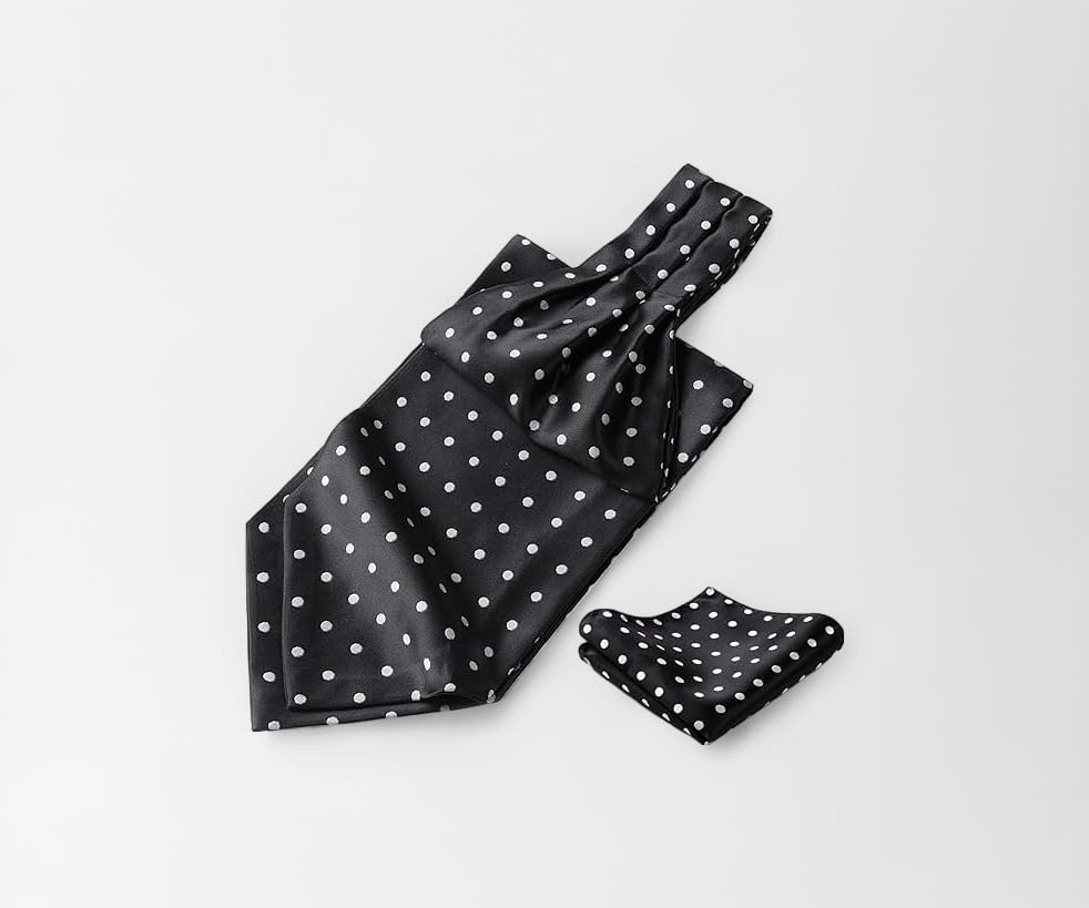 HISDERN Men's Ascot Houndstooth Dot Jacquard Woven Gift Cravat Tie and Pocket Square Set
