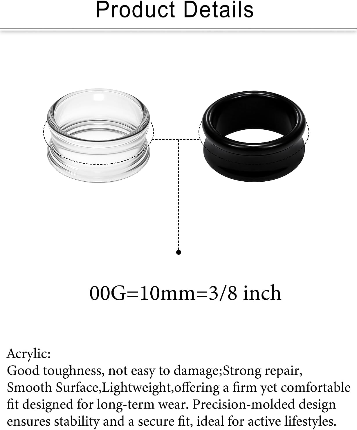 Cisyozi 6G-50mm Acrylic Gauges for Ear Double Flared Saddle Lightweight Ear Gauges Tunnels Plugs Stretcher Expander Piercing Body Jewelry for Women Men Black Clear - Image 2