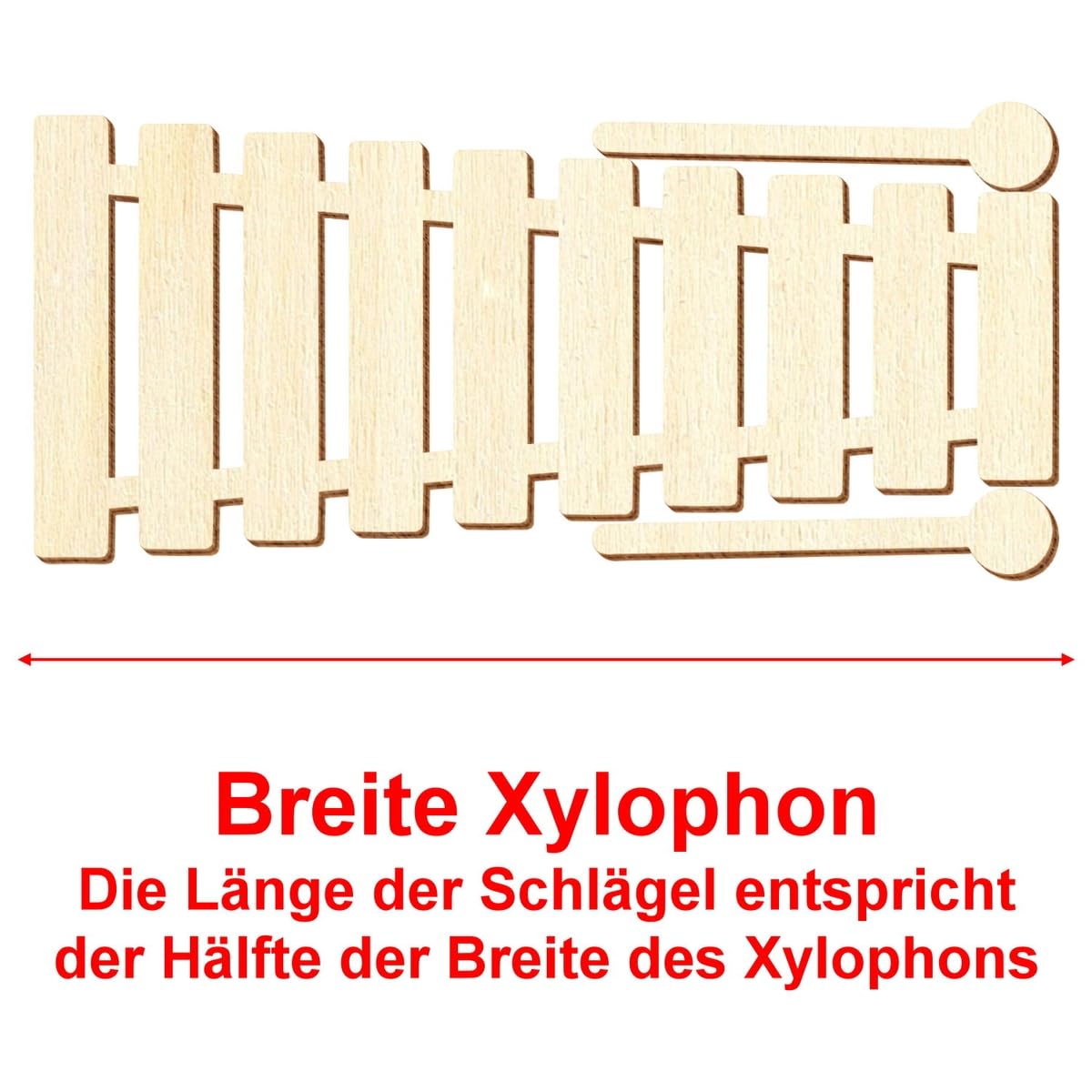 Xilofono in legno con bacchette, decorazione fai da te, 5-50 cm, dimensioni: 9 cm, confezione da 50 pezzi