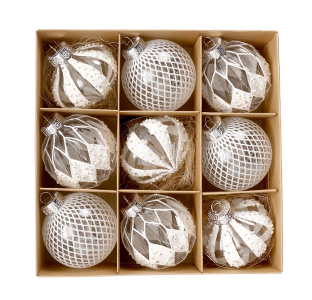 Weihnachtskugeln, Champagner Weihnachtskugeln 9Pcs 8cm Weihnachtskugel Bunte Kugel Geschenk Baum Dekoration Anhänger für Weihnachtsbaum Urlaub Girlande Dekor Ornamente (Transparent weiß)