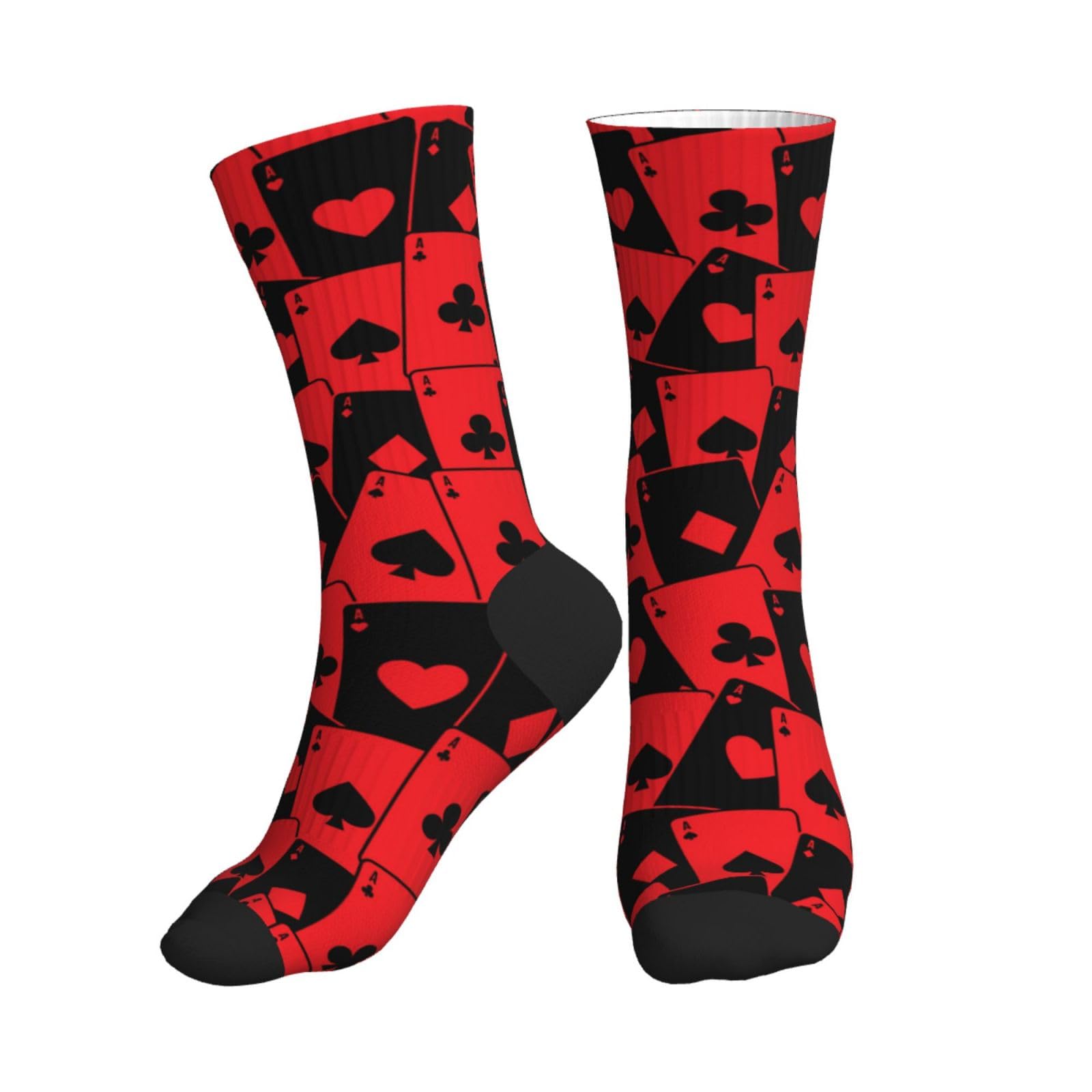 Disnimoo Unisex 2 Black-2 Playing Cards Crew Socks For Women Men Athletic - Comfort Soft Mid Calf Sole Running Socks