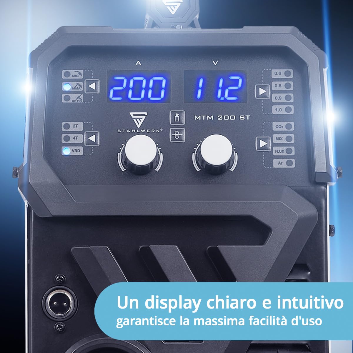 STAHLWERK Saldatrice combinata 3-in-1 MTM-200 ST – Inverter per TIG, MIG/MAG, MMA fino a 200 A, avanzamento sinergico, 4 rulli, per filo animato, acciaio, lamiere sottili