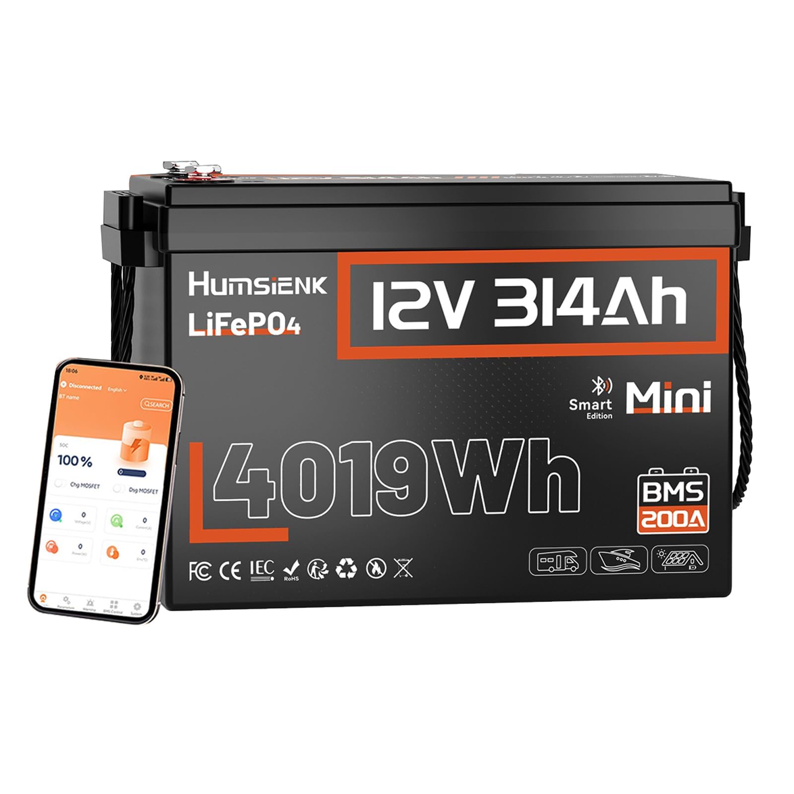 HumsiENK 12V 314Ah LiFePO4 バッテリー Bluetoo…