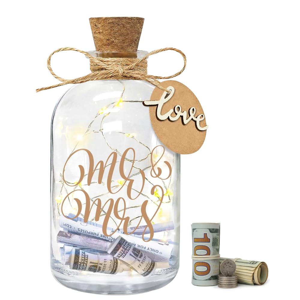 LYPPUL Botella de luz LED para Bodas, Botella Luminosa Decorativa Regalos de Dinero, Luces para Botellas Caja de Dinero Personalizada para Novios y Recién Enamorados