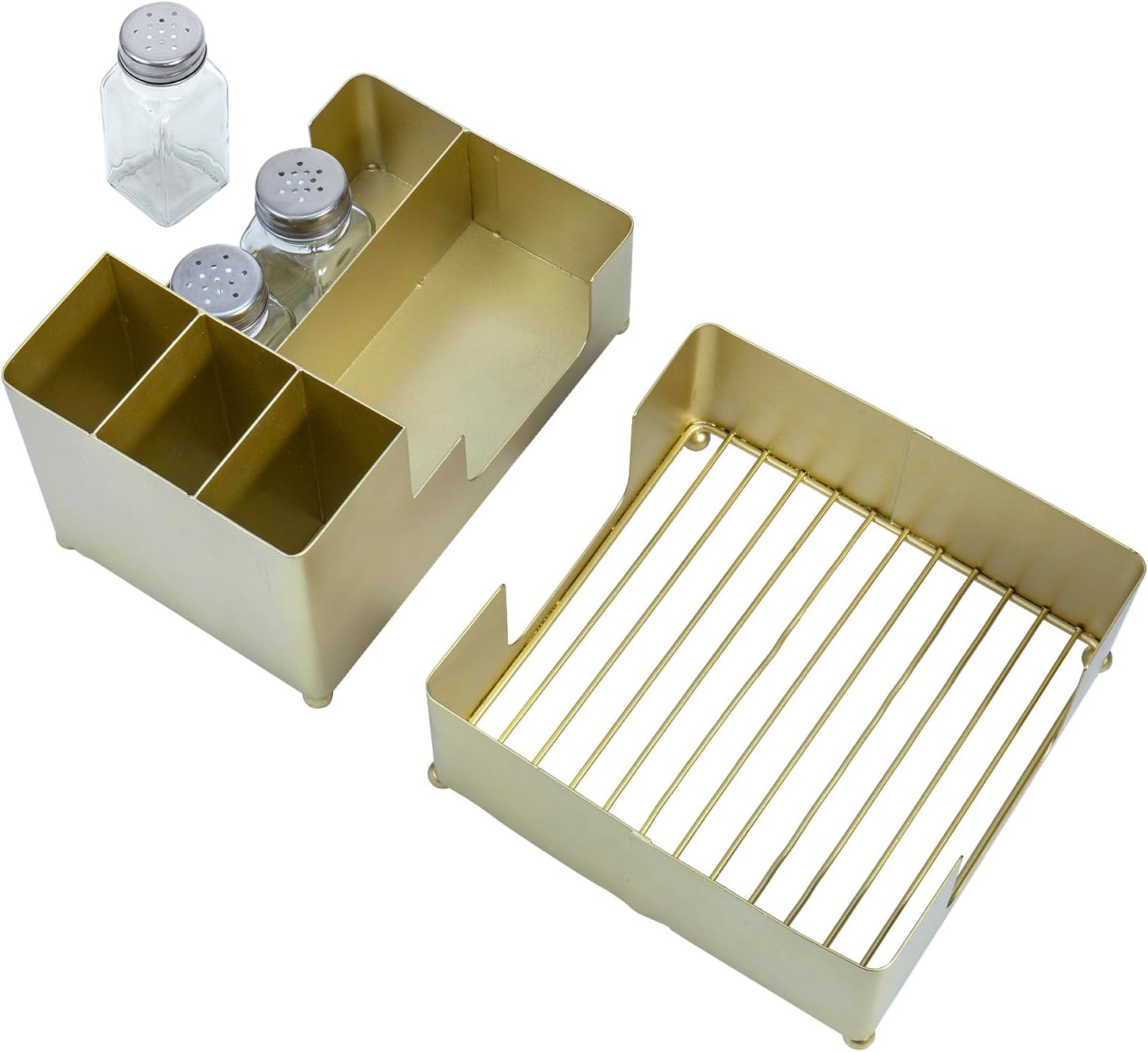 MyGift Modern Brass Tone Metal Tabletop Commercial Folded Paper Towel Holder Dispenser Tray (Brass-tone set)