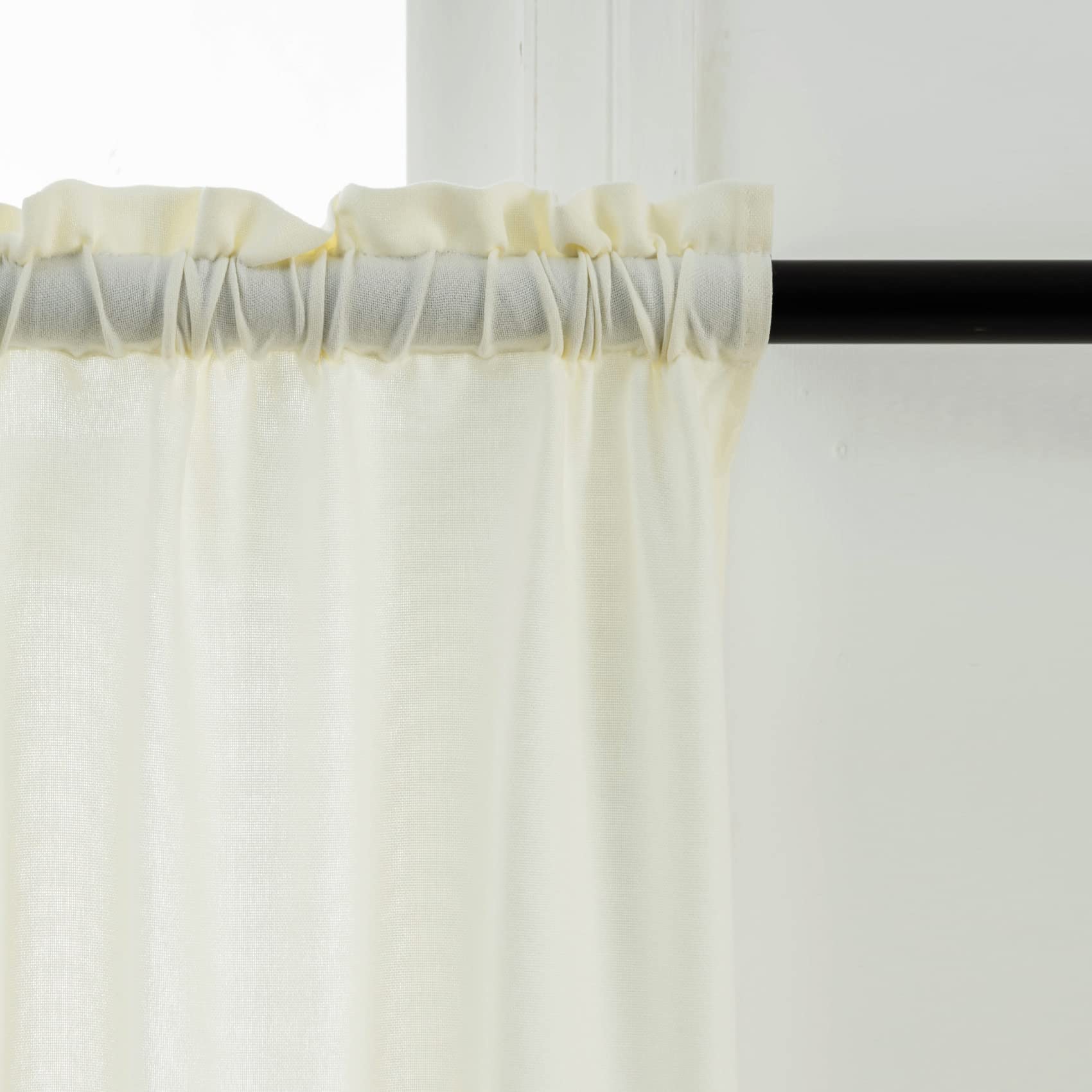 UPOPO Lot de 3 rideaux et cantonnière ivoire pour cuisine, fenêtre de cuisine, rideaux courts texturés en lin, pour salle de bain, café, sous-sol, passe-tringle, 76,2 cm