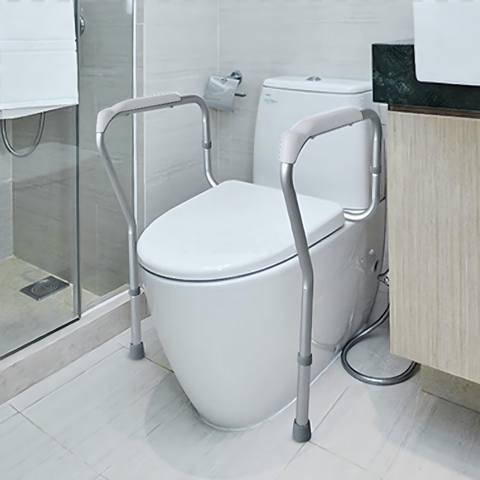Ausilio per sollevarsi dal WC, Maniglioni per WC per Anziani, Alzawater con Braccioli, Alzawater con Altezza Regolabile, Ausilio per sollevarsi dal WC per Anziani e Persone Disabili