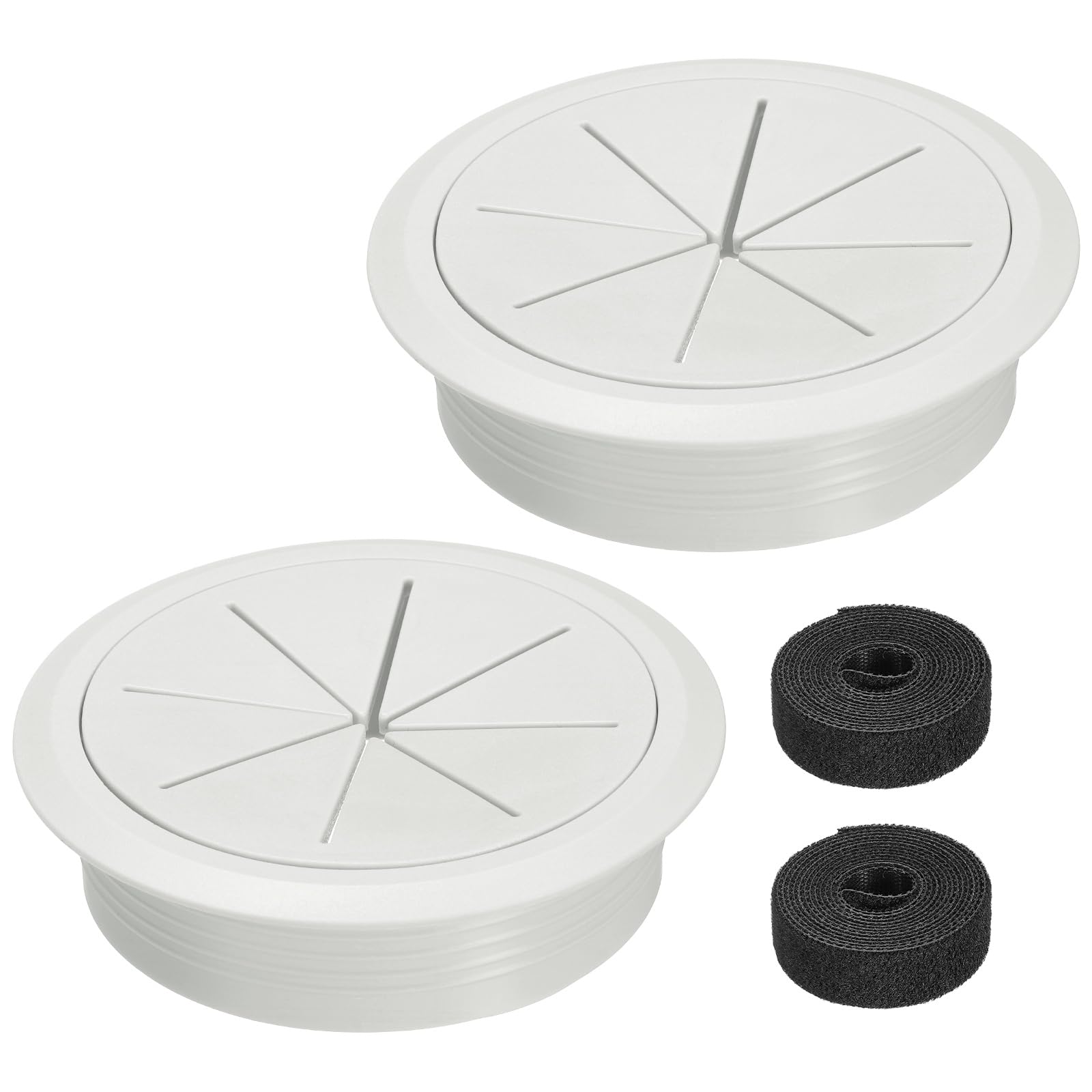 sourcing map 2Pcs Desk Grommet, 3.1" (80mm) Cable Hole Cover ABS Plastic Desk Grommet Flexible Cable Cord Organizer with 6.5ft Cable Tie for Home Office Table, Gray