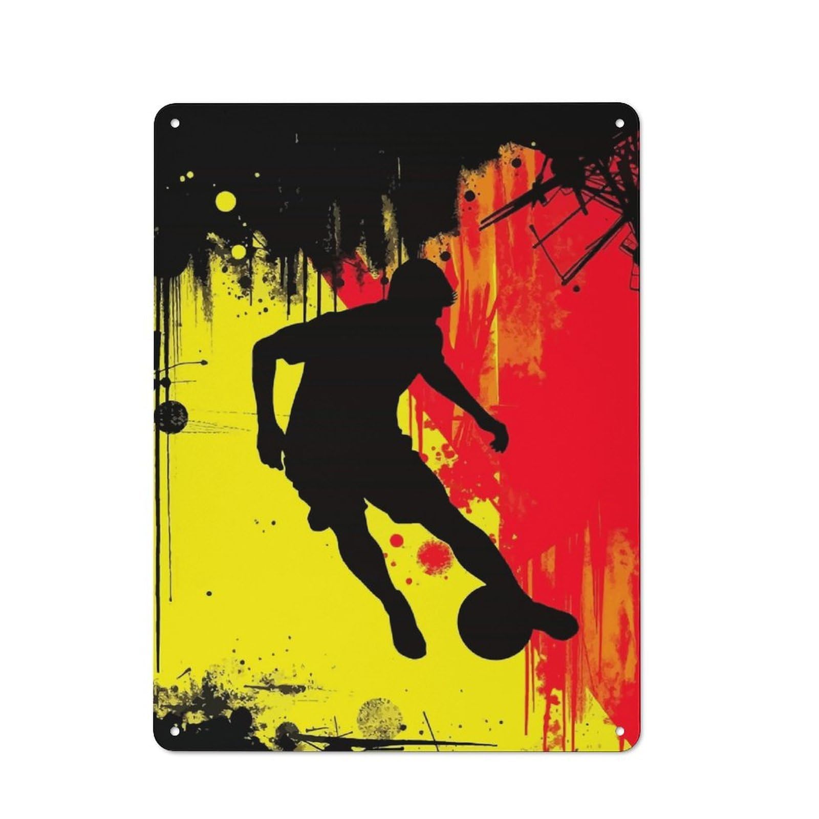 Soccer Player Silhouette with Belgium Flag Abstract Background Industrial-style Tin Sign 40x30cm for Garage Or Workshop, for Garage, Workshop And Man Cave Decoration