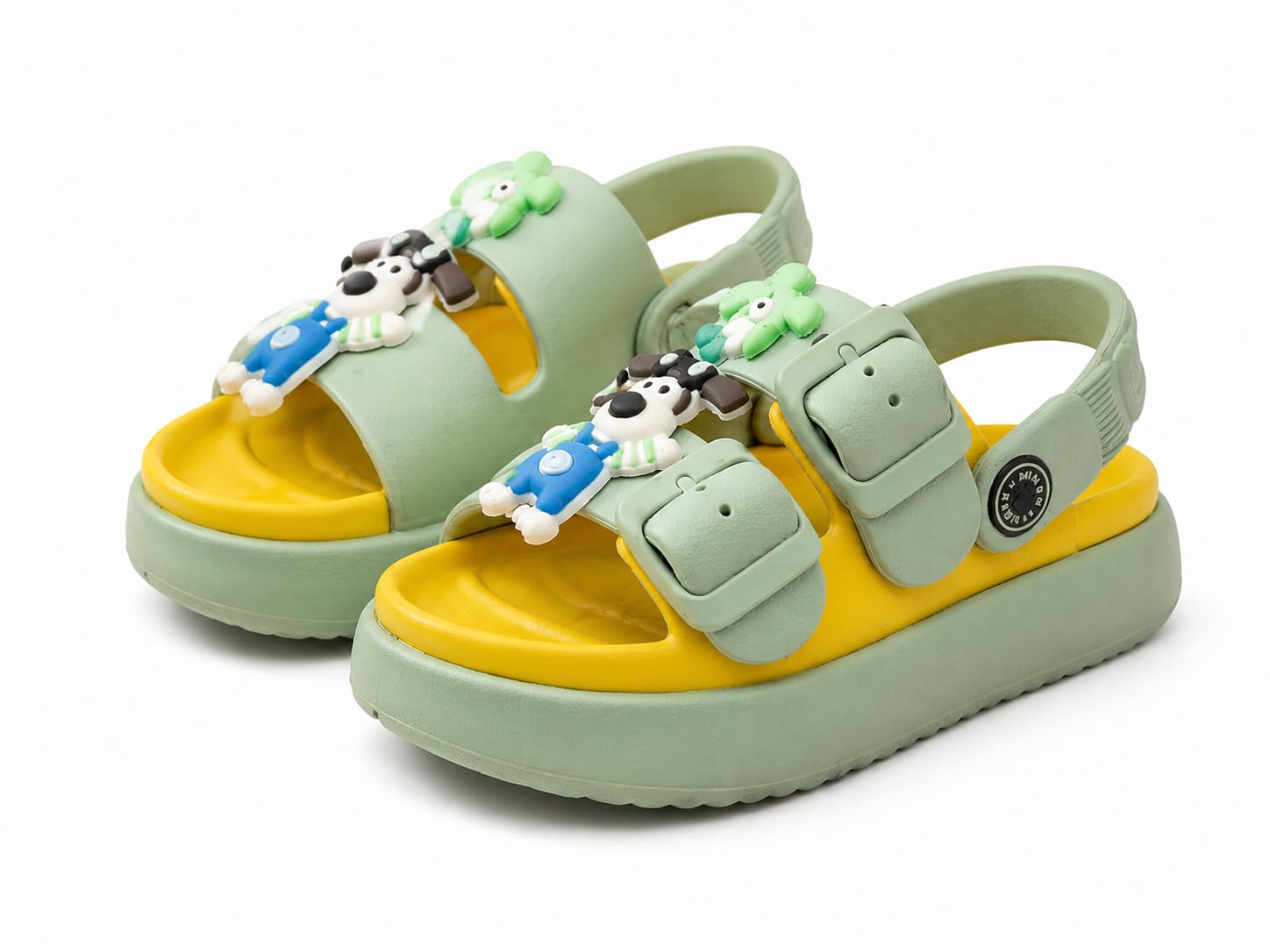 Kids Platform Sandals with Cartoon Charms, Green and Yellow, Double Buckle Strap, Open Toe-image-28