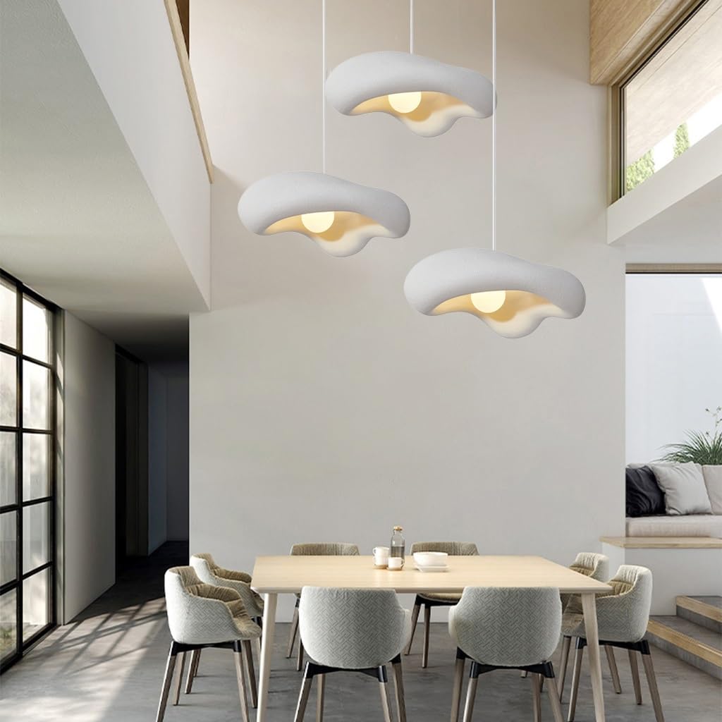 TMKOO Creative Wabi-sabi Pendant Lamp Irregular Creative Pendant Lamp E27 in Cloud Shape White Chandelier Interior Lighting Adjustable Home Decoration for Dining Room Kitchen Island Light(A-3light)