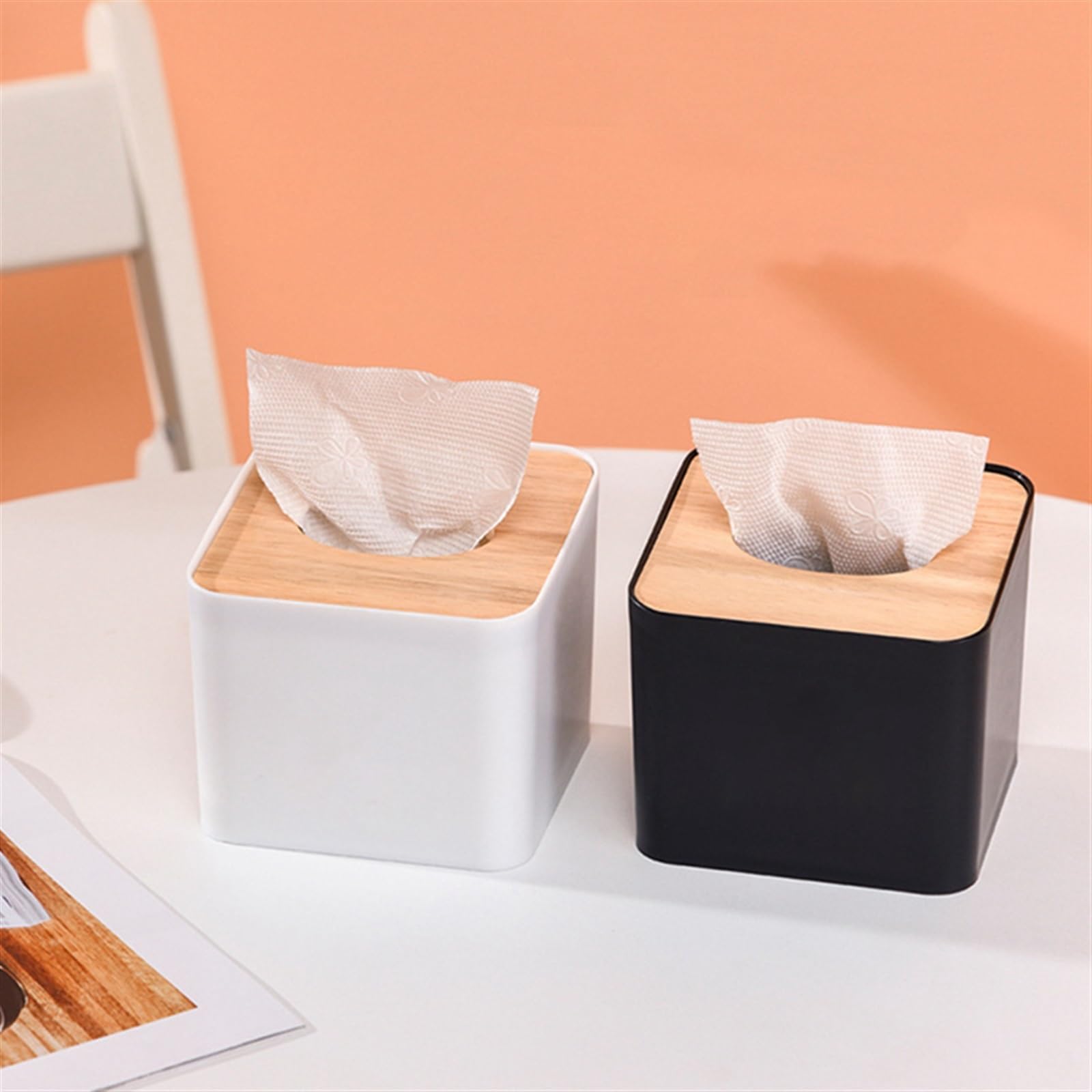 Pudełko na chusteczki Drewniany uchwyt na papier toaletowy, ręcznik papierowy, pudełko do przechowywania serwetek, dozownik na chusteczki, etui na chusteczki do domu i biura(Black)