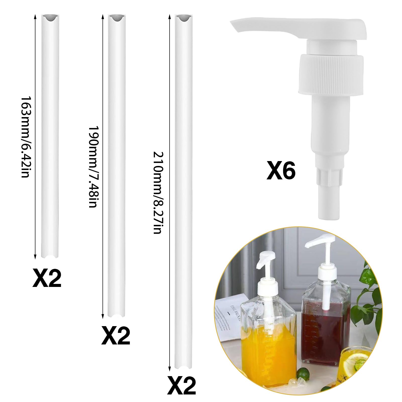 6 Pezzi Plastica Pompa Sciroppo Pompa di Ricambio con 6 Tubi, Riutilizzabili Pompa Dosatrice, 28/410, 33/410 Pompe di Plastica Testa Della Pompa, per Shampoo Concentrati Bevande