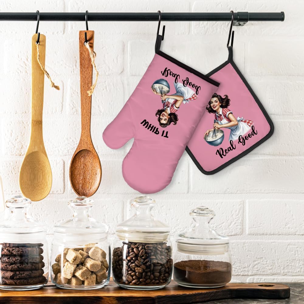 Whip it Real Good Funny Oven Mitts and Pot Holders Set, Humor Chef Tools, Vintage Baking Great Kitchen Mitts, Gifts for Dessert Lovers, Birthday Cooking Gifts for Female Chef Baker Friends - Image 4