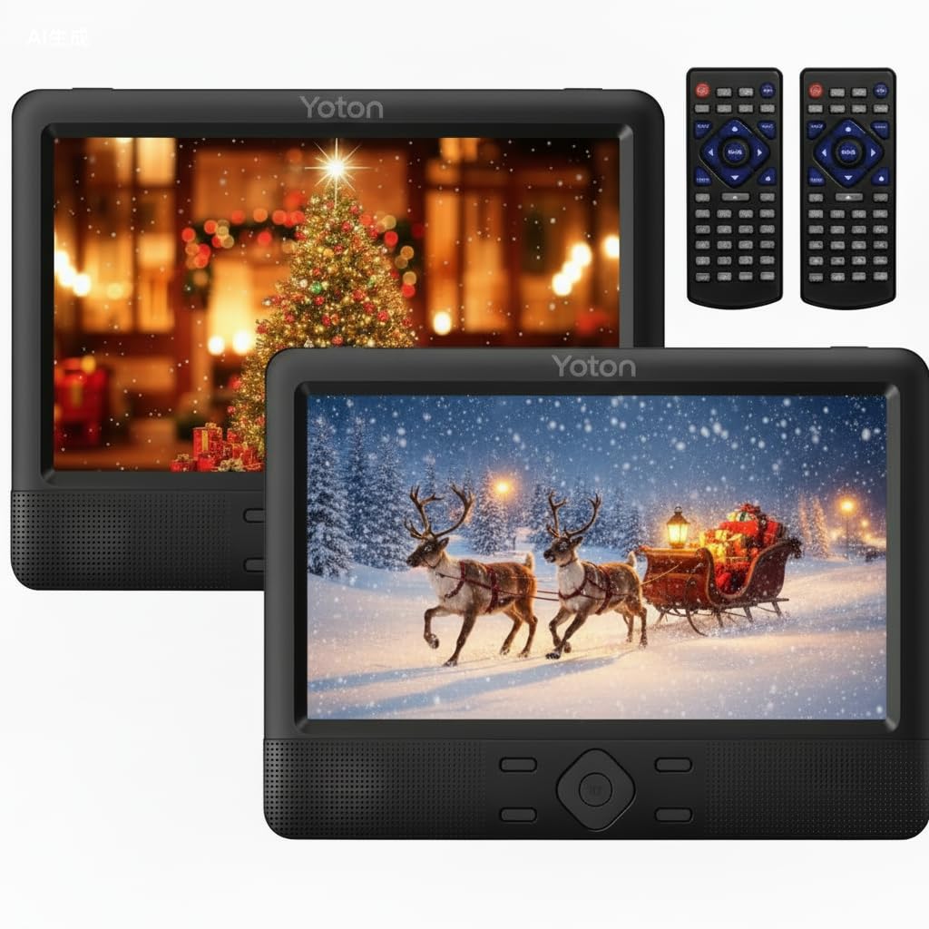 Yoton 10.1" Dual Portable DVD Player, 5H Player Time, Support USB/SD Card/AV IN/AV OUT and Synchronous Screen, No Region Restrictions, with Two Car Mounting Components