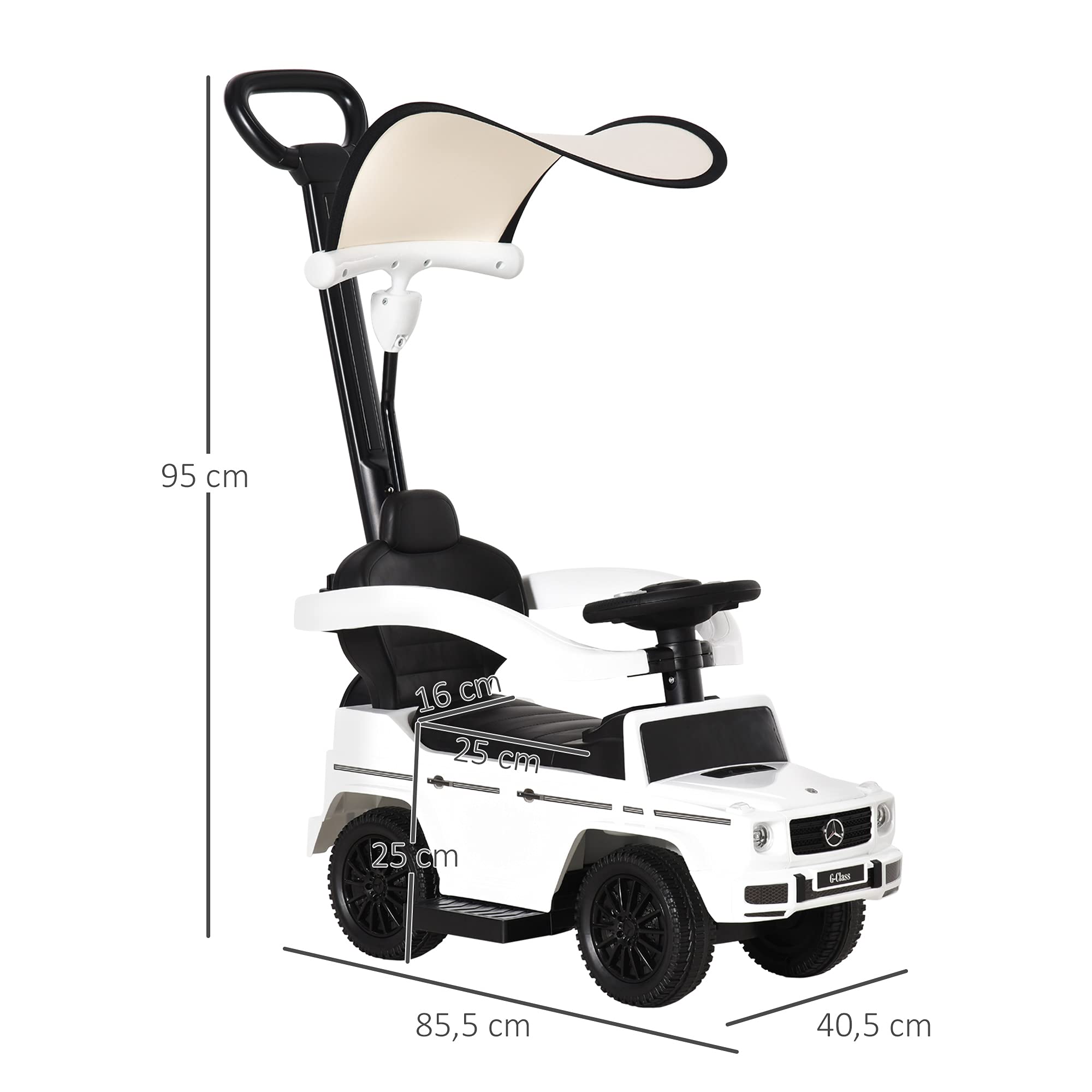 HOMCOM Correpasillos para Niños con Licencia Mercedes G350 Coche Correpasillos para Niños de 1-3 Años con Bocina Capota Extraíble y Barandilla Carga 25 kg 85,5x40,5x95 cm Blanco