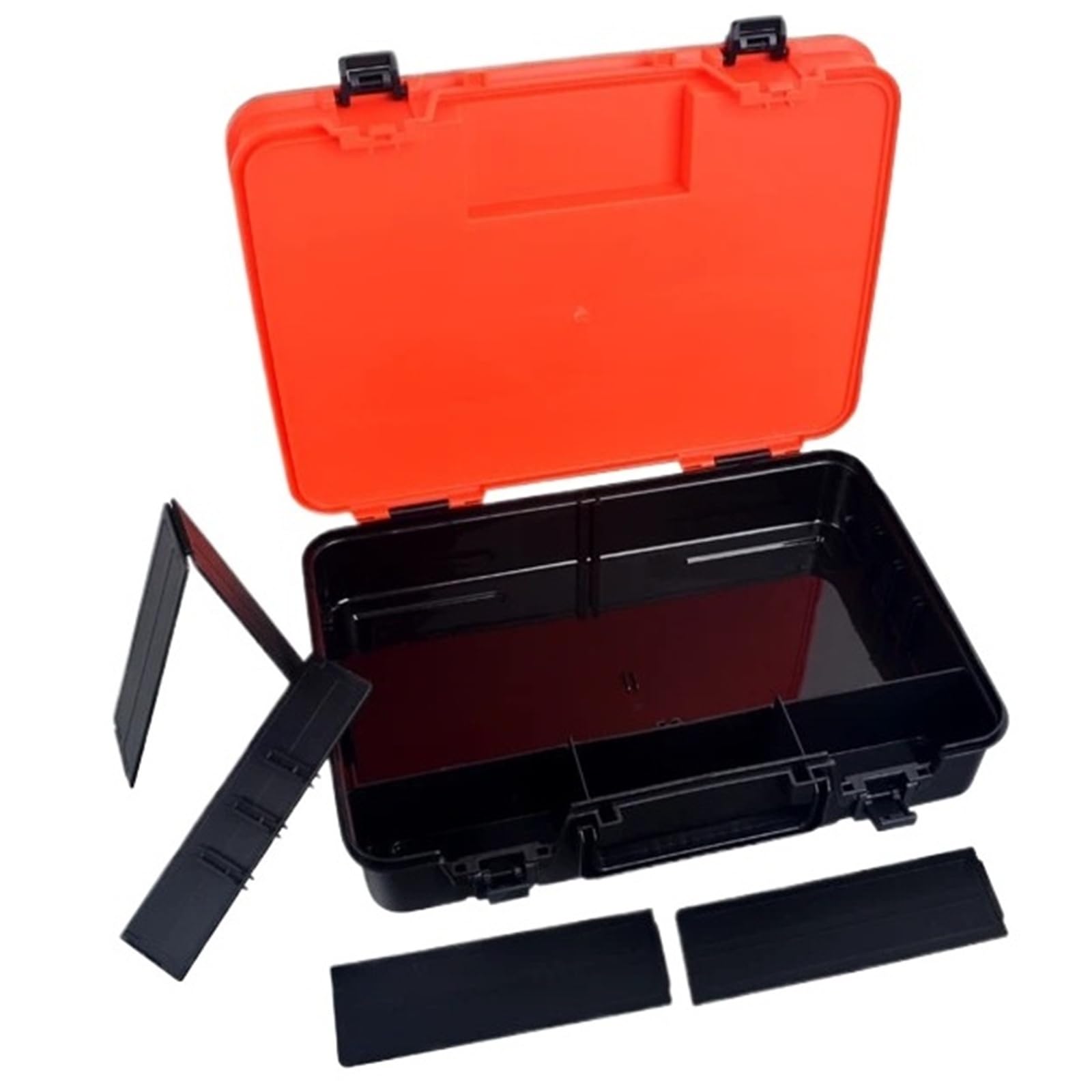 Compatible con caja grande de aparejos de pesca de doble capa, organizador de almacenamiento de plástico for cebo, anzuelos, carpas y accesorios de pesca marina(Black)