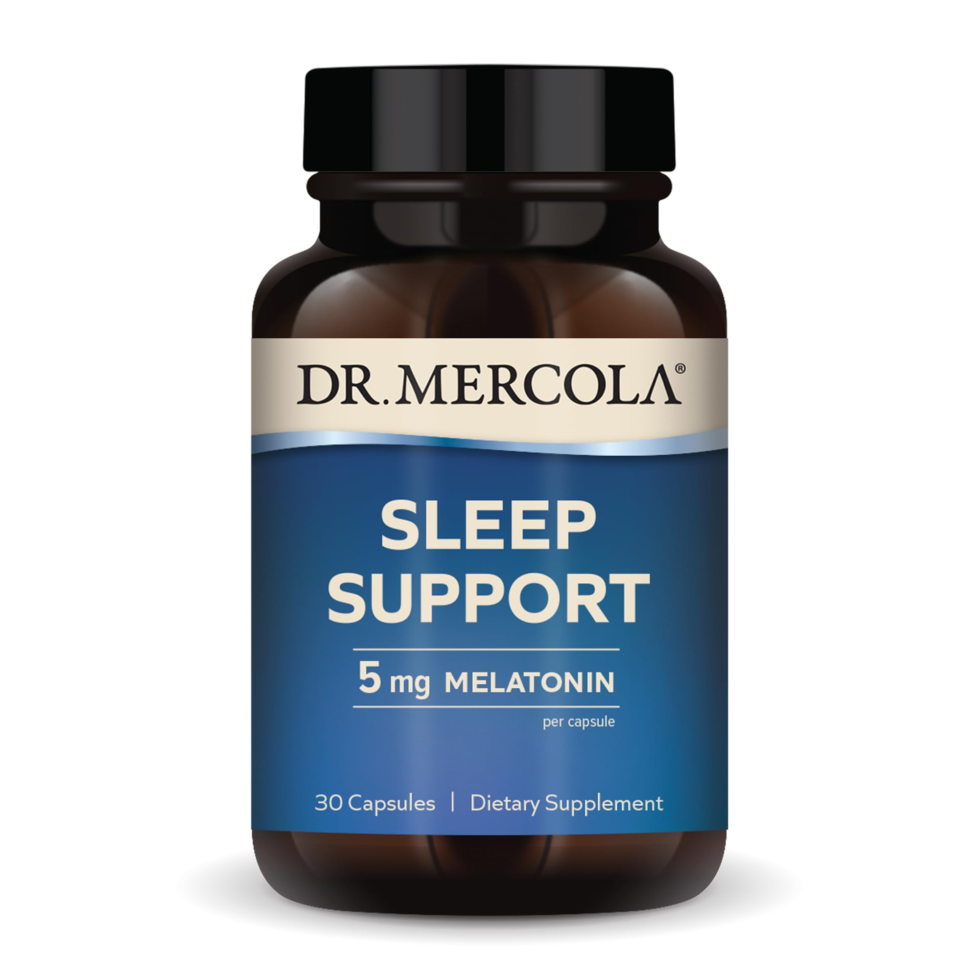Dr. Mercola Slaapondersteuning met Melatonine, 5 mg Melatonine per portie, 30 porties (30 capsules), Dieetsupplement, Ondersteunt gezonde slaap en geestelijke focus, Non-GMO