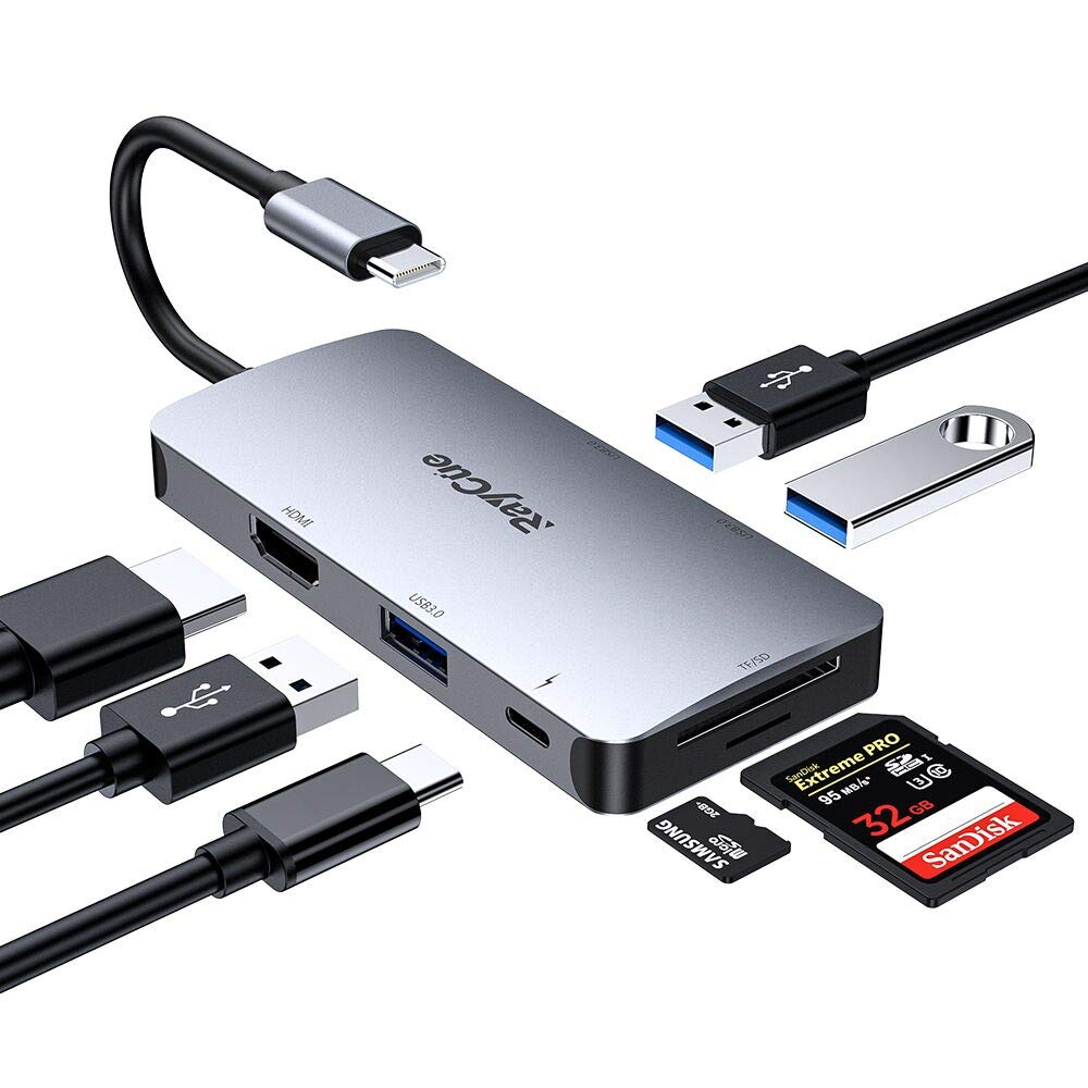 USB C Hub Aluminum USB C Adapter with HDMI 4K Adapter, 3 USB 3.0 ports, Power Delivery USB C Female Port for 12" MacBook, MacBook Pro Huawei MateBook, Google Chromebook Pixel and More