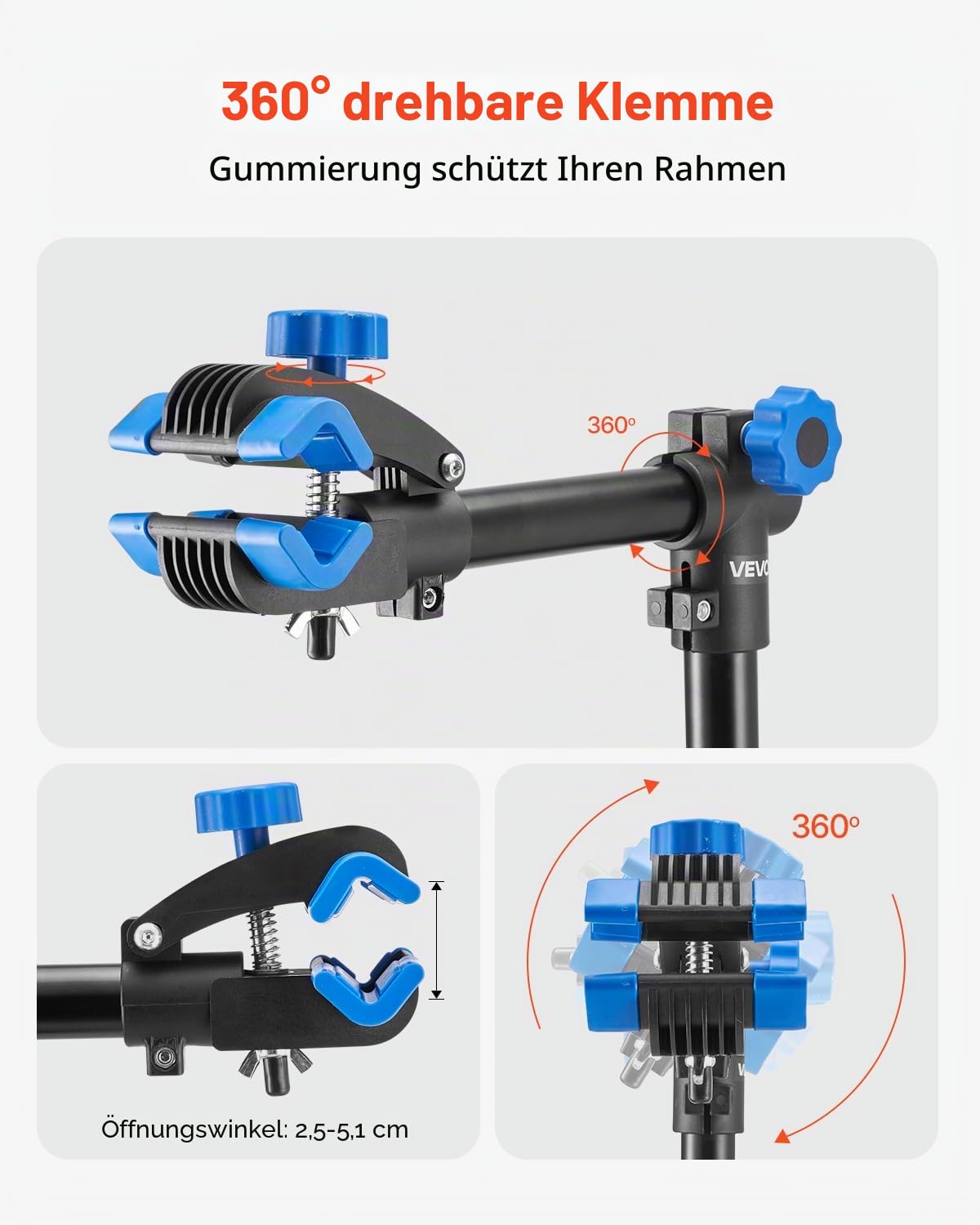 VEVOR Fahrradreparaturständer Fahrradmontageständer (29,9 kg belastbar) mit 835-1440 mm einstellbarer Höhe & magnetischer Werkzeugablage, faltbarer Wartungsständer für Mountainbikes Road Bike