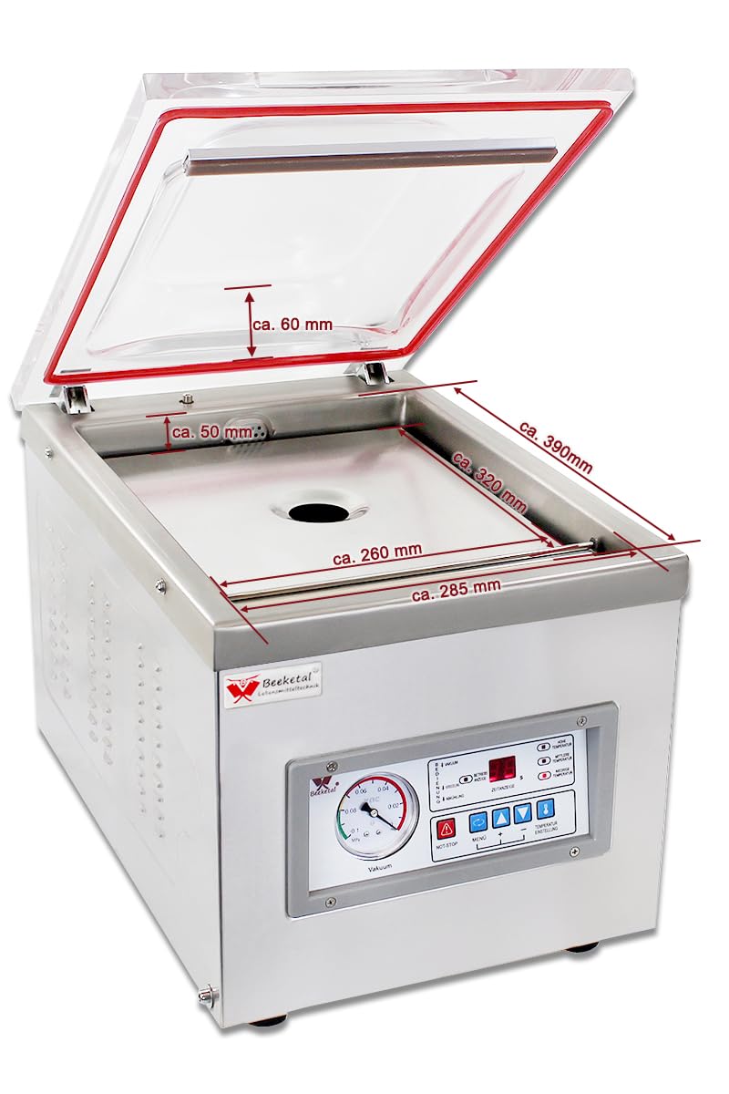 Beeketal 'DZ-400T' Profi Kammer Vakuumierer mit 2 Impuls Schweißleisten, elektronisch gesteuertes Vakuumiergerät mit 20m³/h Absaugvolumen und integriertem Impuls Folienschweißgerät, Tischgerät
