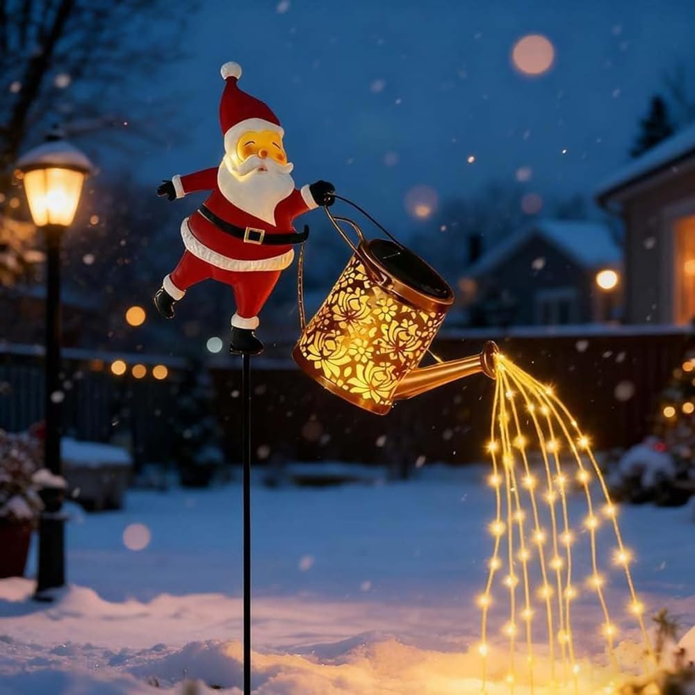 Peamoo Warm/1Pcs Christmas Santa Solar Kettle Lights Garden Lawn Decorative Light, Santa Kettle Ground Lamp Solar Led Night Light, Waterproof Outdoor Lantern Decoration For Xmas Decor, Gifts ()
