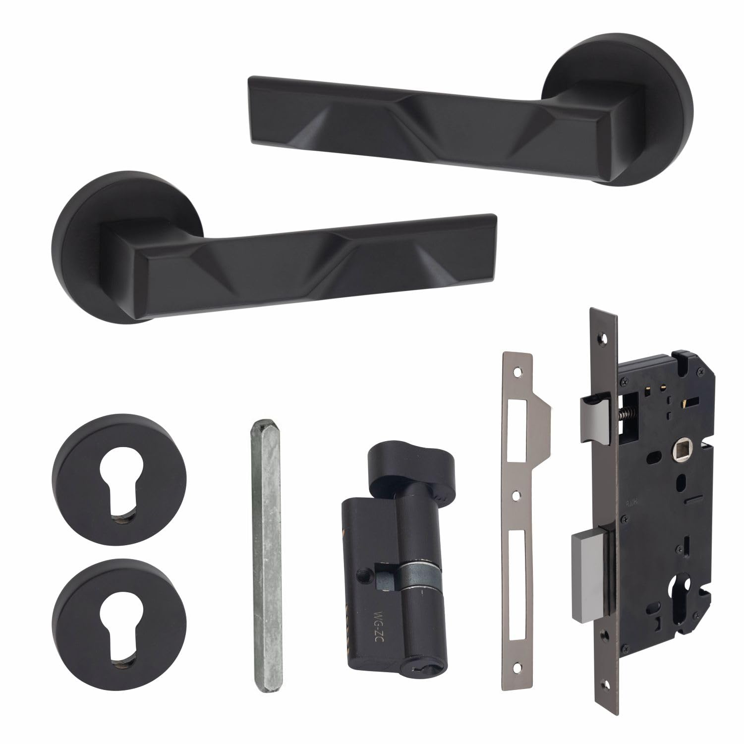 Golden Grace Matt Black Finish Modern Nova Euro Lock Door Handles In With 70Mm Key & Thumbturn Barrell