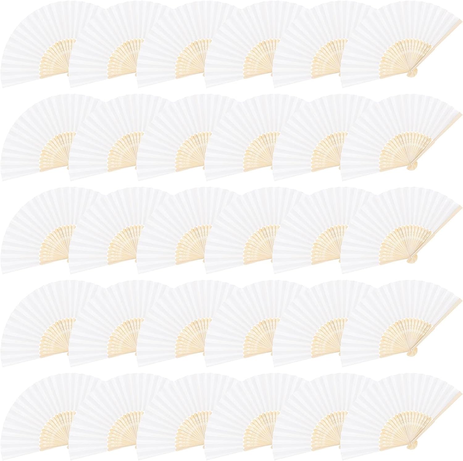 MCEAST 30 Pieces Silk Folding Fans with Bamboo Frames, Handheld Fan Foldable Fan for Wedding Gifts, Party Favors, Home Decoration, White