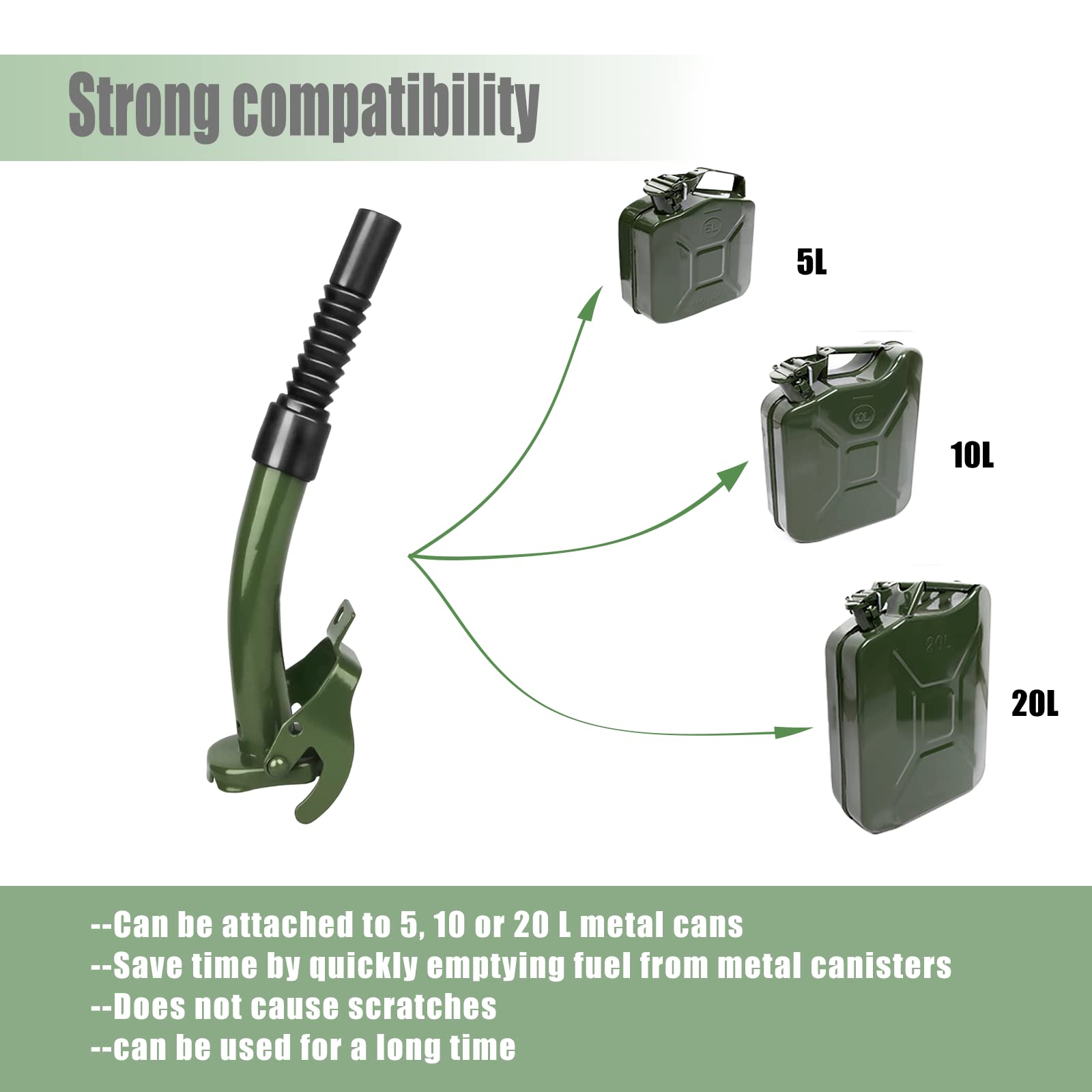 Beccuccio Per Tanica Benzina In Metallo - Con Ugello Flessibile, Per Serbatoi 5L, 10L, 20L