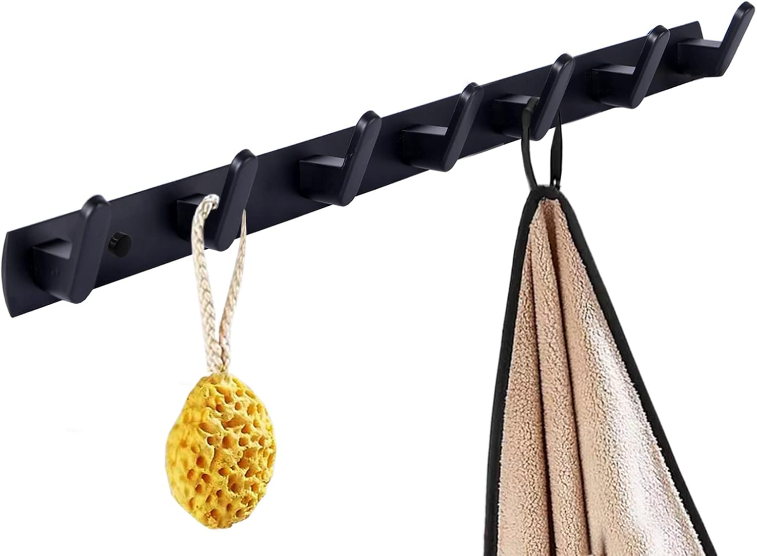 Coat Rack Wall Mount with 7 Hooks, Black Wall Coat Hook, Wall Mounted Modern Coat Rack, Coat Hook is Suitable for Living Room Entrance, Bedroom, Kitchen, Bathroom Etc.