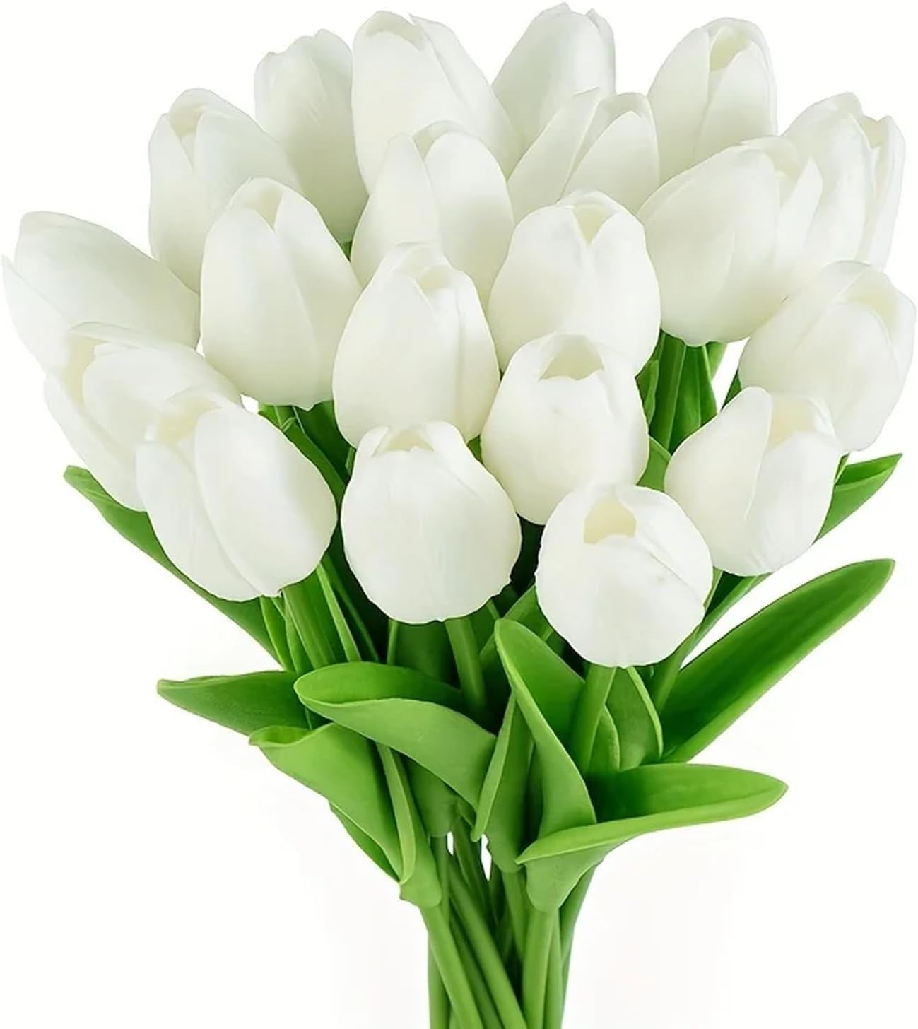20Pcs Stems 13.5 Inch White PU Artificial Moisturizing Tulips, Faux White Tulips Flowers for Thanksgiving Christmas Decorations Wedding Home Table Vase Floral Arrangements