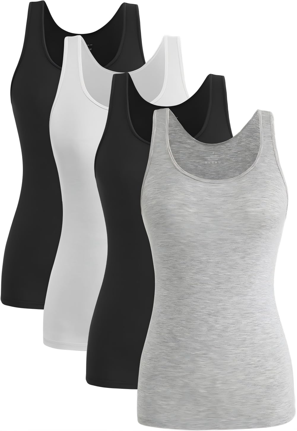 Knuffnee Damen Stretch Unterhemd Basic Tank Tops Workout Unterhemden Tops 4er Pack
