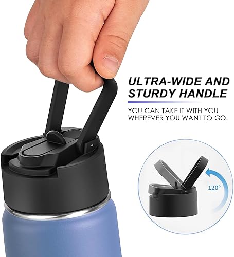 Miniatura 6 de koodee Paquete de 2 botellas de agua de 22 onzas de acero inoxidable de doble pared aislada al vacío con pajilla, reutilizable, sin BPA (rojo cañón