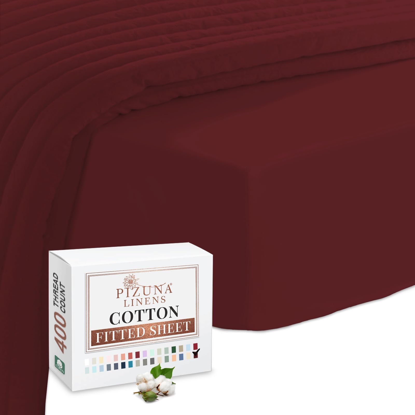Pizuna Pure Combed Cotton King Fitted Sheet 180x200 cm Rio Red, 400 Thread Count Cool Luxury Soft 100% Long Staple Cotton Sateen Weave, 40cm Deep Pocket Bedsheet (Fitted Sheet -1PC)