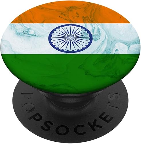 Diseño de bandera de la India sobre mármol, orgullo indio, PopSockets Grip y soporte para teléfonos y tabletas, Negro