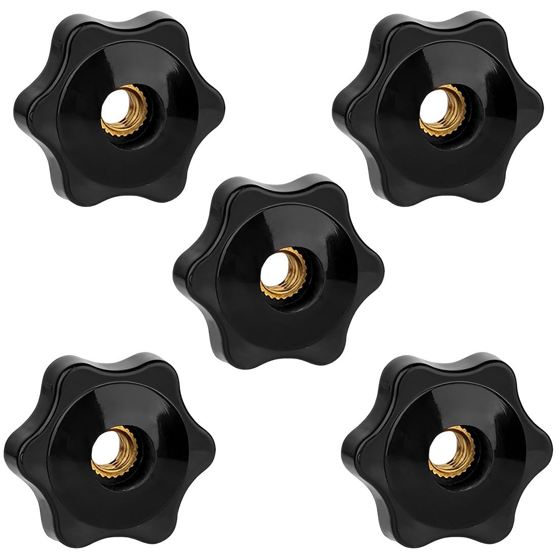 EIR 6 Pcs Dado Con Impugnatura a Stella,M10 Manopola Passante a Testa Esagonale Filettata Femmina,Maniglia con Manopola a Stella Bloccaggio a Vite in Plastica Nera,Dado Filettato Femmina