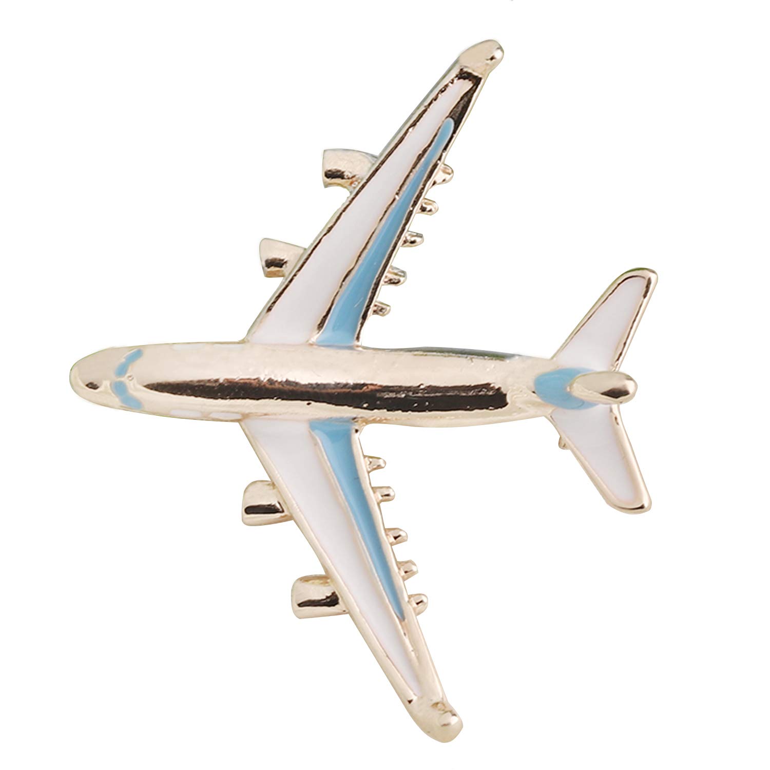 MYOSPARK White Blue Enameled Airplane Aircraft Brooch Aviation Jewelry Plane Gift For Pilot Flight Attendant Air Force Traveler