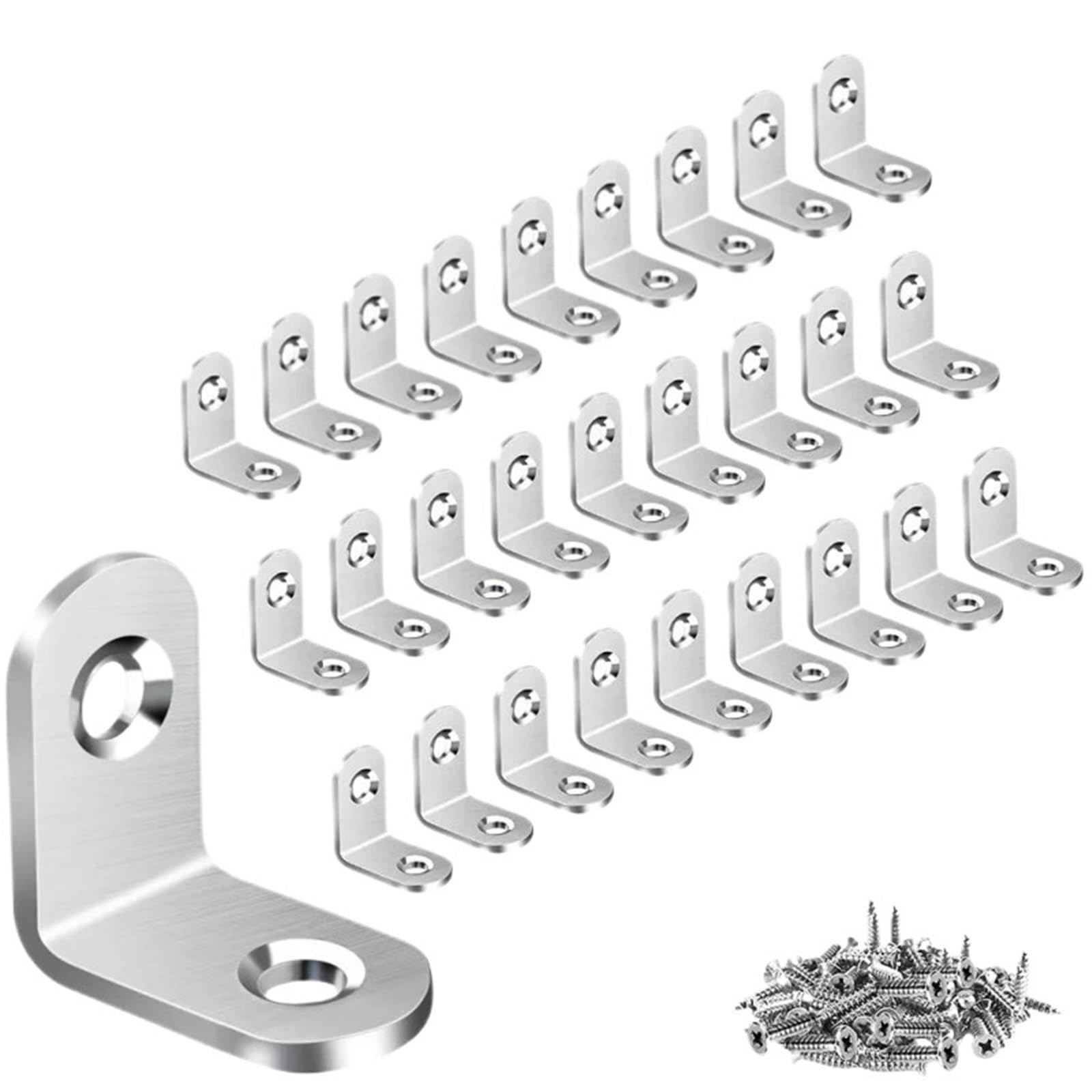 Rrypbovg S-Silver 20X20 30Pcs L Brackets Black Stainless Steel With Screw Right Angle Corner Brace For Shelve,Wood Furniture,Chair,Drawer,Cabinet(S-Silver 20X20 30Pcs)