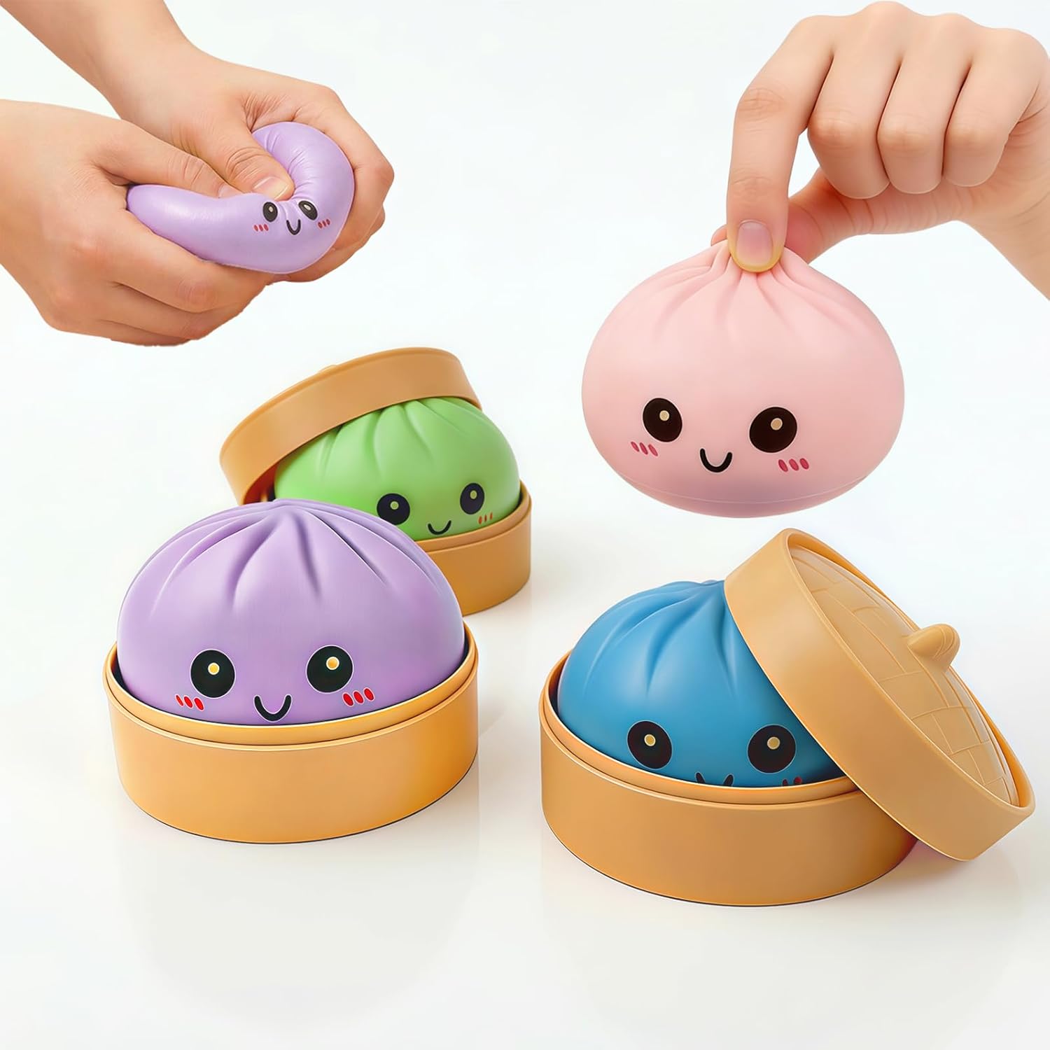 Dumpling Squishy, Easter Gift Filling, Dumpling Stress Ballare Great for Killing Time and Relieving Anxiety. (4pcs Includes Emojis)