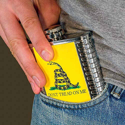 Perfect Pregame Don't Tread On Me Flask - Awesome Stainless Steel 6 Oz Flask With Gadsden Flag And Faux Leather - Includes Funnel #TOP2