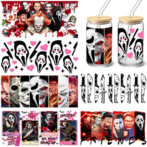 UV DTF Cup Wraps Sticker - 6 Sheets Halloween Rub on Transfers for Crafts for Glass 16 oz UV DTF Transfer Sticker Creative Festival Decoration
