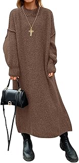 Womens Oversized Sweater Dress Mock Neck Long Sleeve Casual Warm Chunky ...