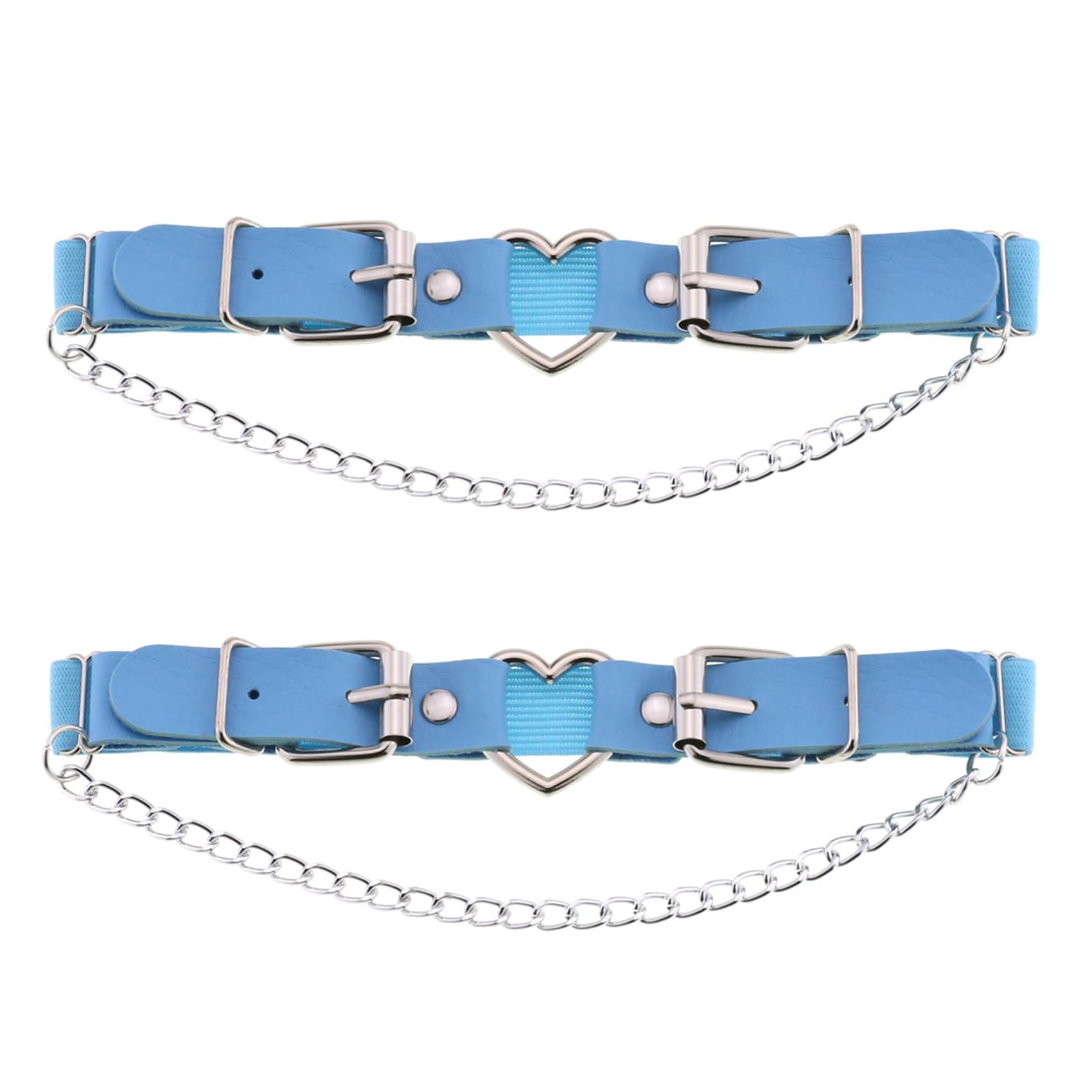 2PCs Leather Leg Garter with Chains, Elastic Rock Heart Thigh Garter for Women