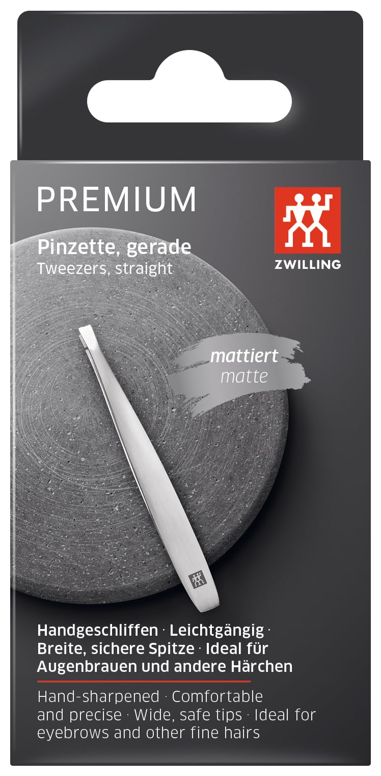 ZWILLING Pinzas rectas (depilación de cejas, rugosas, puntas calibradas, hipoalergénicas), Premium, plata, 90 mm