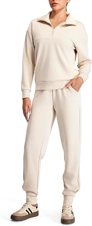 AFITNE Womens 2 Piece Outfits Sweatsuits Long Sleeve Tracksuit Casual Lapel Half Zip Sweatshirt Joggers Sweatpants Set