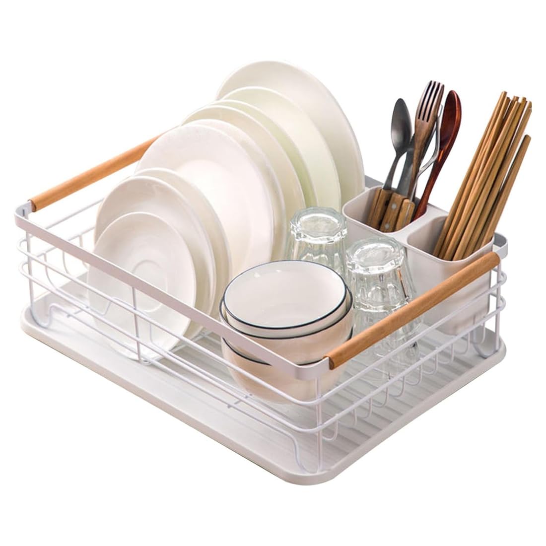 UDSKNV[KSL Kitchen Tabletop Drainer-Rust, Multifunctional Dish Drying Rack with Wooden Handle-Space Saving Organizer