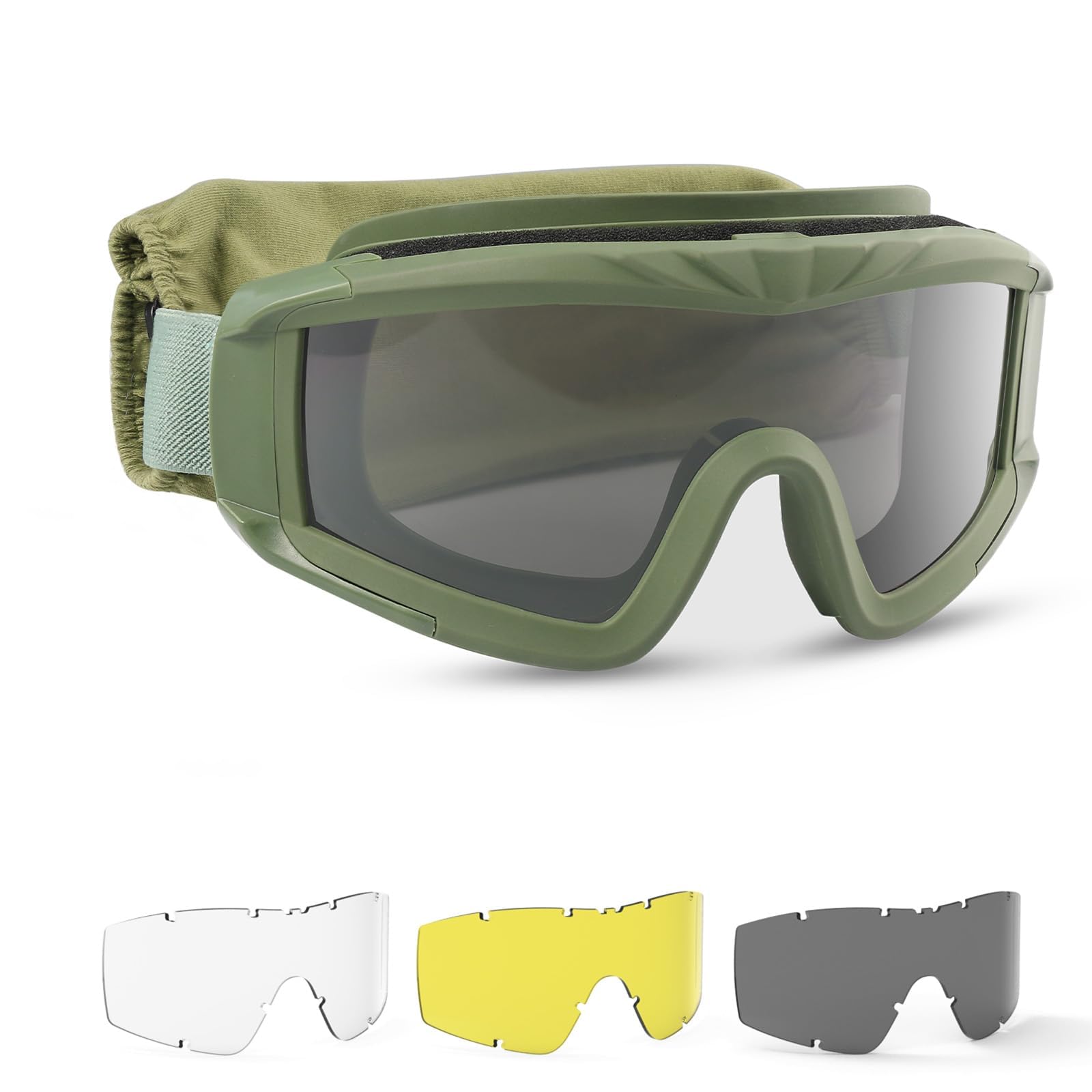 Feyachi Gafas de airsoft tácticas militares con 3 lentes intercambiables, protección UV400, gafas de tiro antivaho, para deportes al aire libre, caza, ciclismo, paintball